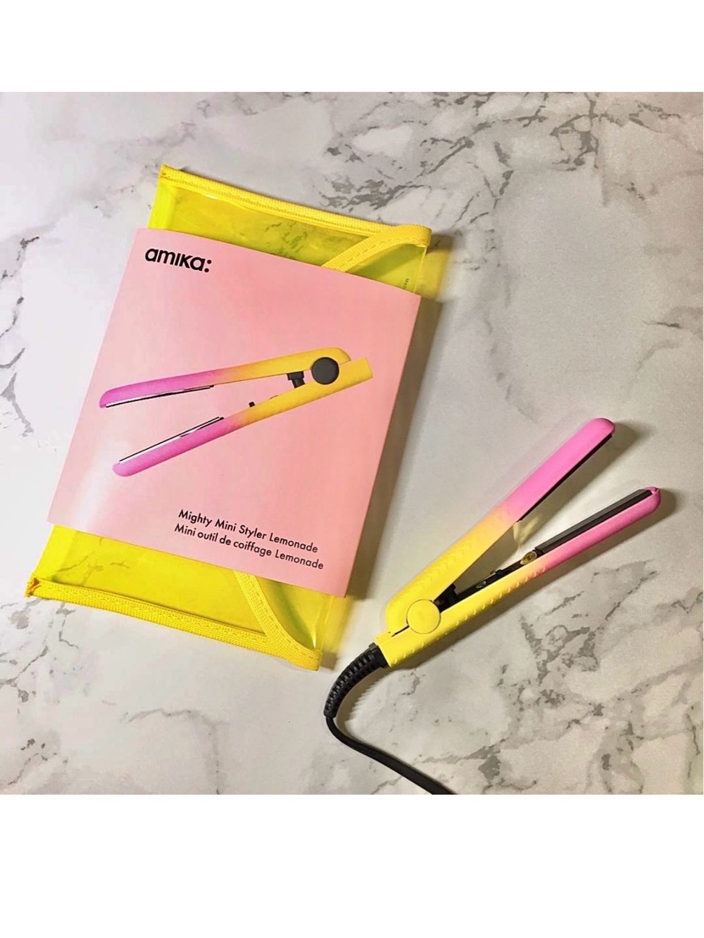 Amika Mighty Mini Styler Lemonade Ceramic Plates Dual Voltage Travel Kit